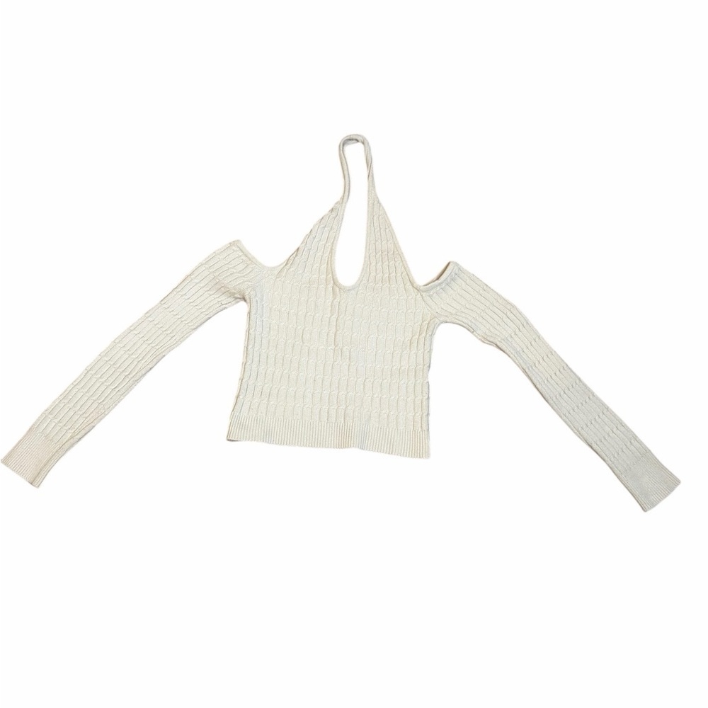 Abercrombie & Fitch Cable Knit Halter Sweater Cream Cold Shoulder Small - Picture 4 of 11
